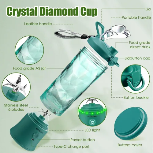 Vista 4 de Licuadora portátil para batidos, jugos recién exprimidos, malteadas y comida para bebés, 20 oz libre de BPA, adecuada para deportes al aire libre