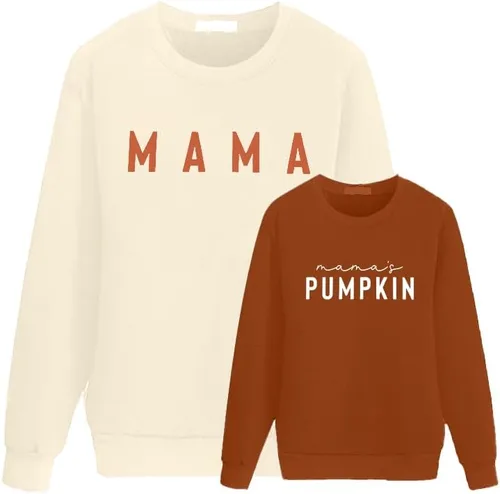 ASTANFY Mommy And Me - Sudadera a juego para mamá y niña, trajes de otoño para fotos familiares, sudadera de calabaza