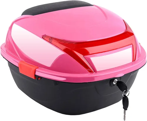 Vista 12 de Caja trasera universal de 42 litros para motocicleta con respaldo suave, funda rígida con accesorios de montaje, 15.7 x 14 x 11 pulgadas (color rojo)