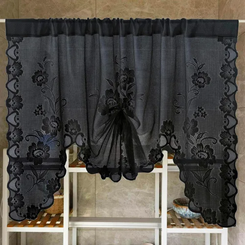 Vista 9 de ZZC Cortinas francesas cortas de encaje transparente, románticas, con lazo, media transparente, panel de cortina de encaje floral, cenefa blanca