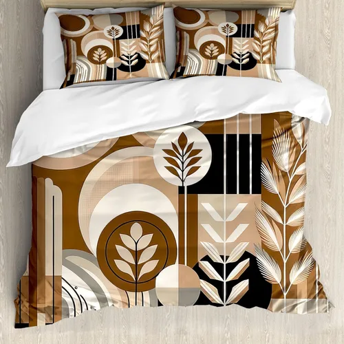 Vista 52 de Ambesonne Monstera - Juego de funda de edredón, estilo escandinavo bohemio, estampado triangular poligonal geométrico, juego de ropa de cama