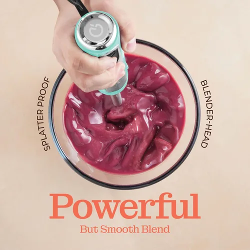 Vista 5 de Potente licuadora de inmersión, licuadora de mano eléctrica de 500 vatios con modo turbo, base desmontable. Licuadora de cocina manual con varilla