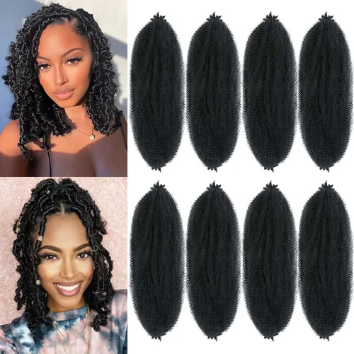 Vista 10 de Cabello para Trenzas Marley Twist de 16 Pulgadas, 8 Paquetes de Cabello Afro Twist Elástico, Cabello Spring Twist Pre-esponjado, Cabello Rizado