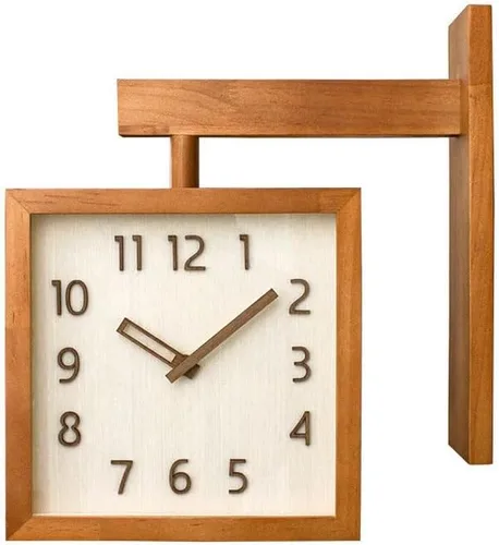 Reloj de pared único de madera cuadrado de doble cara con números | Reloj de pared grande y moderno silencioso | Reloj de pared minimalista para