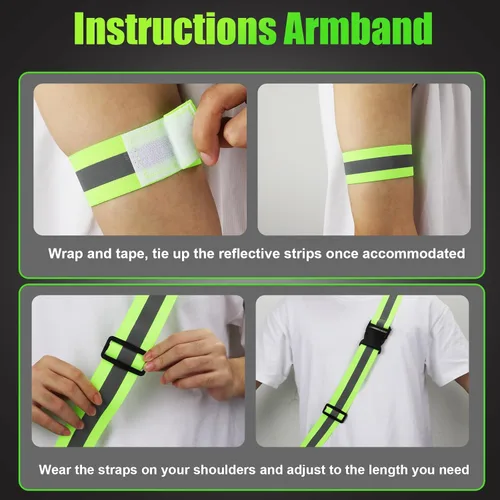 Vista 4 de PEUTIER Equipo de correr reflectante, correa reflectante para el hombro con banda de brazo para correr, bandas reflectoras nocturnas de alta