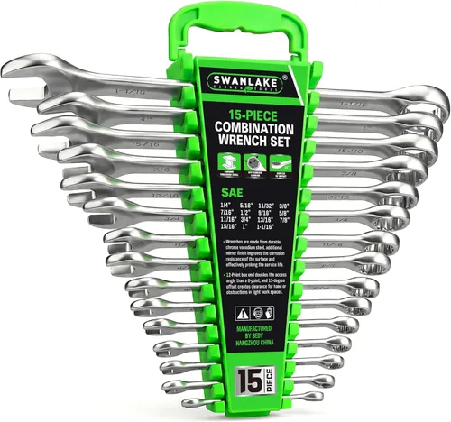 Vista 9 de SWANLAKE Juego de 32 llaves combinadas, SAE y métricas, 1/4"-1" y 7mm-22mm, 12 puntas, de acero cromo vanadio