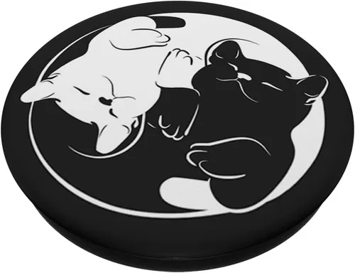 Vista 2 de Lindo diseño de gatos Yin Yang con fondo blanco y negro PopSockets PopGrip: agarre intercambiable para teléfonos y tabletas PopSockets PopGrip