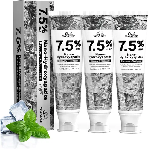 Vista 9 de Woadee Pasta de dientes nano hidroxiapatita para protección avanzada del esmalte, pasta dental sin flúor, adecuada para dientes sensibles