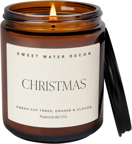 Vista 23 de Sweet Water Decor Vela de soja Chocolate caliente y menta, aroma a chocolate caliente, menta y vainilla, vela en frasco ámbar de 9 onzas con tapa