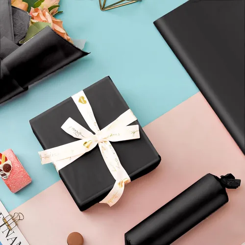 Vista 7 de 50 hojas de papel de seda negro para bolsas de regalo, papel de seda negro a granel para bodas, cumpleaños, proyectos de bricolaje, Halloween