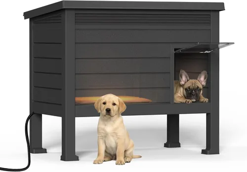 Vista 11 de DRATO Casa para perros de resina para interiores y exteriores con suelo elevado y fácil montaje, refugio para razas pequeñas con rejillas de H