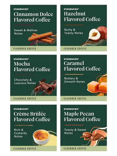 Vista 2 de Starbucks Paquete variado de café K-Cup, 1 canela Dolce, 1 avellana, 1 moca, 1 Cr me Brulee, 1 nuez de arce, 1 caramelo, 10 cápsulas K-Cups, 1 CT