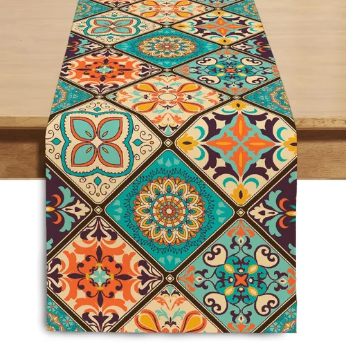 Camino de Mesa Boho Bohemio de 72 Pulgadas de Largo, Caminos de Mesa Vintage de Temporada para Fiesta, Cocina, Comedor, Mesa de Café, Dormitorio,