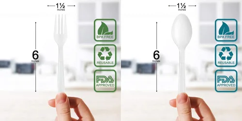Vista 2 de [Paquete de 800] Tenedores y cucharas de plástico blanco desechables extra pesados, cubiertos blancos resistentes, fiestas, cenas, servicios