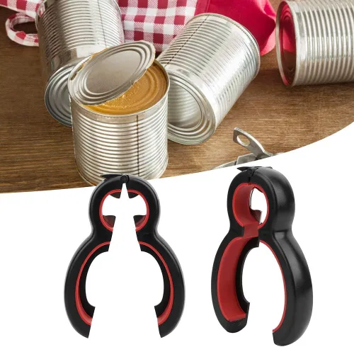 Vista 2 de Abrelatas manual, negro y rojo, portátil, abridor de botellas de mano, herramienta de cocina para anillos de extracción de latas para tapas de latas