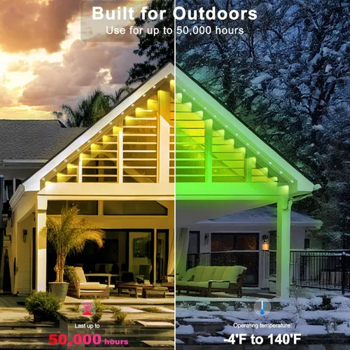 Vista 6 de Luces RGB permanentes para exteriores de 150 pies - Luces LED inteligentes impermeables para aleros con aplicación/control remoto, sincronización