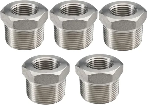 Vista 4 de Beduan - Buje reductor hexagonal de acero inoxidable, 1" macho NPT a 1/2" hembra NPT, accesorio adaptador para tubería de fundición reductor