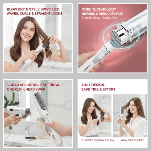 Vista 7 de Herramienta de peinado eléctrica 2 en 1 para secador de pelo, cepillo secador de pelo con peine de burlas, alisador de cabello ajustable de 3