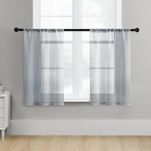 Vista 23 de MRTREES Cortinas de Niveles Transparentes Beige Cocina 36 pulgadas de Largo Cortinas Cortas de Baño Visillos Transparentes de Gasa Media Ventana