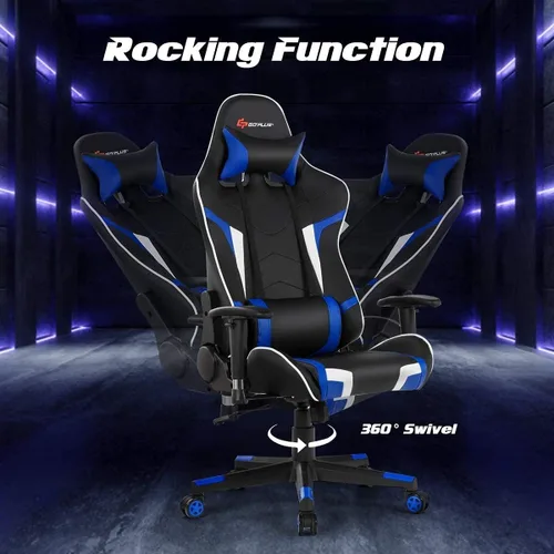 Vista 8 de Silla de masaje para juegos, silla de computadora de oficina con respaldo alto con reposacabezas y soporte lumbar, silla giratoria reclinable