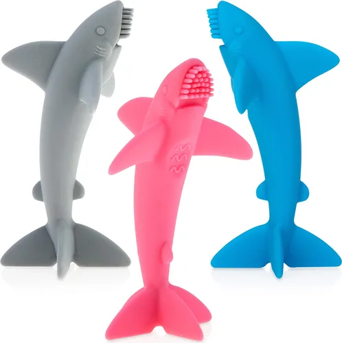 Vista 2 de Nuby Grooming Lil Shark Cepillo de dientes masajeador, los colores pueden variar, 1 unidad, 5 pulgadas