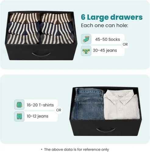 Vista 4 de DUMOS Cómoda de 8 cajones para dormitorio, organizador de almacenamiento de tela con marco de metal resistente, cómoda superior de madera para Negro