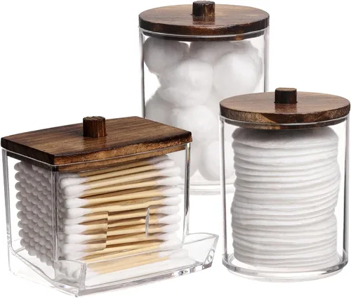 Vista 15 de Tbestmax - Contenedor de Qtips para baño, tarro de boticario de 10/7 onzas, organizador dispensador de bolas de algodón y hisopos, con tapas