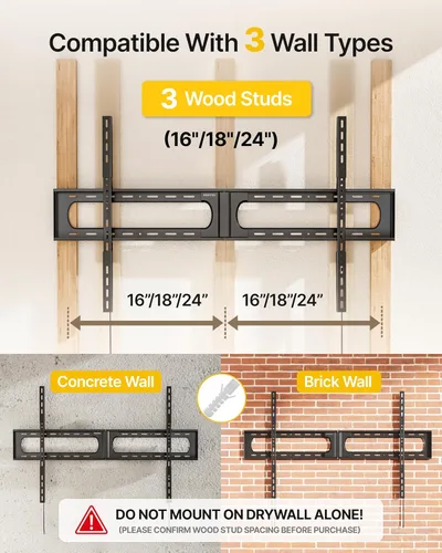 Vista 4 de monTEK Soporte de pared de TV inclinable resistente para televisores planos y curvos extra grandes de 37-140 pulgadas de hasta 300 libras, 4 pruebas