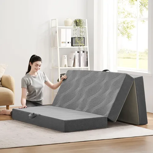 Vista 10 de Colchón plegable tamaño matrimonial, colchón plegable de espuma viscoelástica de 3 pulgadas, colchón triple con funda transpirable y lavable