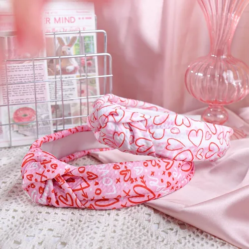 Vista 7 de Diadema anudada, 2 diademas con nudo superior para mujer, banda para el pelo para niñas, diadema de corazón para el día de San Valentín, rosa