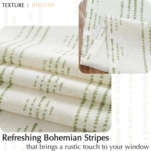 Vista 3 de jinchan Cortinas opacas con cenefa geométrica a rayas bohemias de doble capa para ventanas de 18 pulgadas, tratamiento de ventana de granja