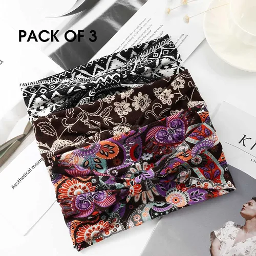Vista 39 de GORTIN Boho Headbands Leopard Hair Bands Knoted Turban Stretch Twist Head Wraps Stripe Cloth for Women and Girls 3 Pcs (Boho)