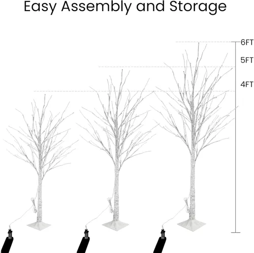 Vista 2 de Lamerge Juego de 3 árboles iluminados, árbol de Navidad de 4 pies, 5 pies y 6 pies con luces LED, decoración de Halloween, adecuado para festivales
