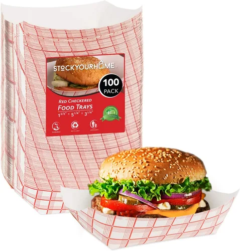 Vista 22 de Stock Your Home Botes de papel extra pequeños (paquete de 100) – Bandejas de papel desechables de 0.5 libras de papel a cuadros rojos y blancos