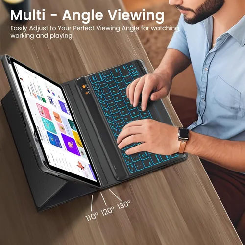 Vista 7 de Funda de teclado para iPad Air 5ª/4ª Pro de 11 pulgadas, funda de teclado inalámbrica desmontable retroiluminada de 7 colores con soporte