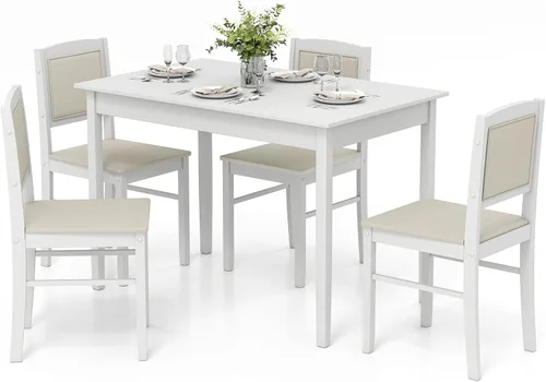 Vista 8 de NAFORT Juego de mesa de comedor de 5 piezas para 4, mesa de cocina de madera maciza de mediados de siglo moderno con 4 sillas de comedor tapizadas