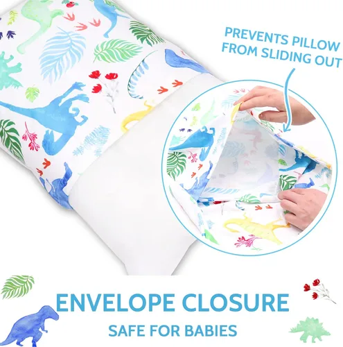 Vista 4 de Funda de almohada para niños pequeños, funda de almohada para dormir, paquete de 2 unidades, juego de dinosaurios para almohadas de 13 x 18 pulgadas