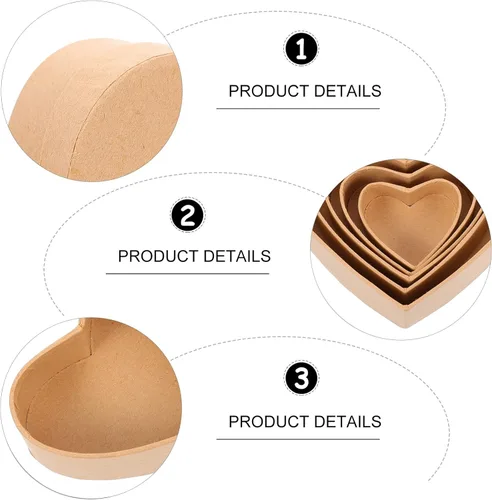 Vista 5 de Caja de papel maché de papel con forma de corazón, caja anidada decorativa de papel Kraft, contenedor de dulces con tapas para manualidades