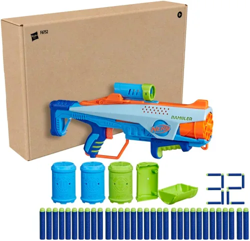 Vista 3 de Elite Junior Rookie Pack, lanzador de espuma de juguete fácil de jugar, 32 dardos Nerf Elite, 4 objetivos, Nerf Blasters para juegos al aire libre