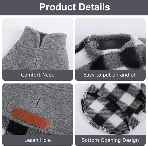 Vista 59 de Chaleco de forro polar con estampado a cuadros rojos, suéter de invierno para mascotas para perros pequeños, niños y niñas, suéter cálido
