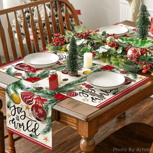 Vista 5 de Artoid Mode Joy to The World Bolas Rojas de Navidad de Navidad Conjunto de 4 Manteles Individuales de 12 x 18 Pulgadas, Tapetes de Mesa de Piña