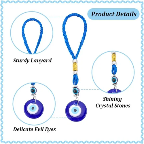 Vista 3 de WEBEEDY 4 piezas de adornos colgantes de mal de ojo para el mal de ojo azul para espejo retrovisor, dije de ojo turco para marco de puerta