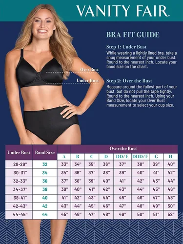 Vista 5 de Vanity Fair - Brasier para mujer de figura completa para realzar la espalda, tela elástica en 4 direcciones, copas ligeramente forradas hasta H