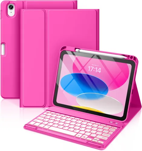 Vista 9 de Hamile Funda para iPad de 11ª y 10ª Generación con Teclado - Funda de Teclado Folio Inalámbrico Desmontable con Retroiluminación de 7