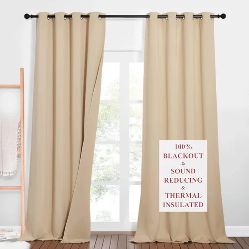 Vista 32 de NICETOWN Cortinas opacas para ventanas de sombreado completo, súper resistentes, con forro absorbente de ruido, para dormitorio, tratamiento