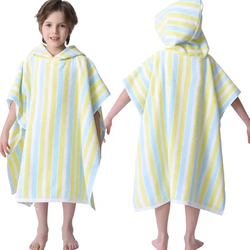 Vista 23 de VOOVA & MOVAS Poncho toallas para niños (4-8 años), de secado rápido, ligeras, absorbentes, de algodón, con capucha, bata para piscina, natación