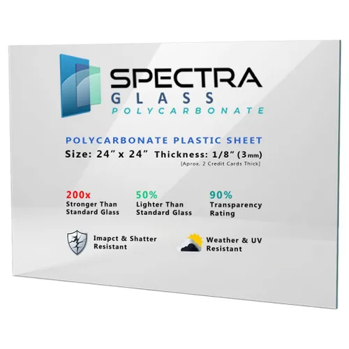 Vista 64 de Spectra Glass Lámina de plástico de policarbonato transparente. Más fuerte que las láminas de plexiglás. Resistente a los rayos UV, impacto, a