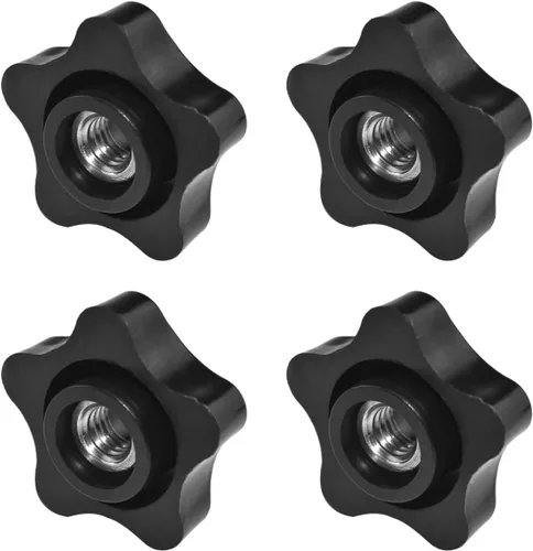 Aifeier ET 4 piezas de tuercas de sujeción con perilla de rosca hembra de 3/8"-16 en negro de nylon con cabeza en forma de estrella de 5 puntas (ID