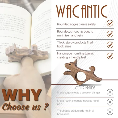 Vista 4 de Soporte de Páginas de Libro de Nogal para Perros - Soporte de Madera con Acabado Liso para Lectores, Amantes de los Libros y Regalos Literarios