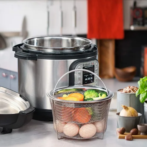 Vista 7 de AOZITA Cesta de vapor para accesorios de Instant Pot de 6 cuartos o 8 cuartos de galón - 2 niveles apilables de acero inoxidable 18/8 de malla
